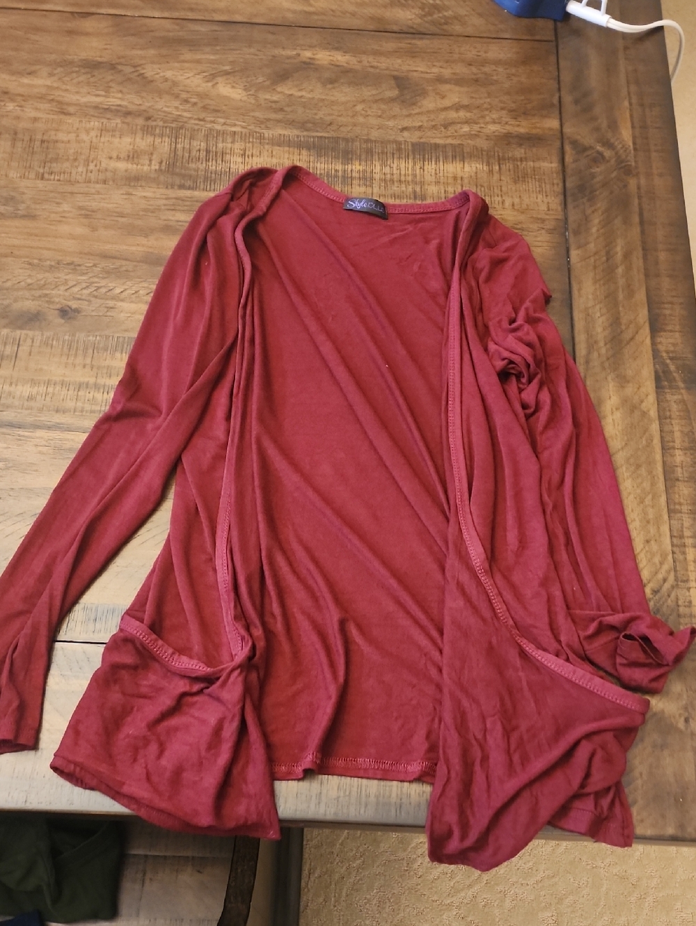 Soft Surroundings Draped Open Cardigan in Deep Wine